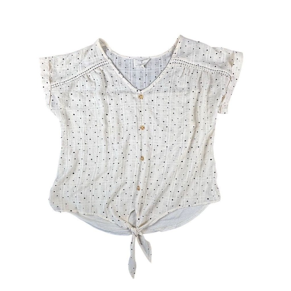Flower & Feather Women's XL V-Neck Blouse‎ Multicolor Lace Accents